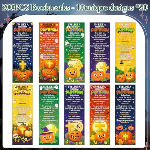 Halloween Pumpkin Scripture Bookmarks Gifts - Cosmisun 200 Pcs Fall Christian Bookmark Paper Bible Verse Religious Page Book Marks for Women Men Thanksgiving Office Book Lovers Church Party Favors - color: Halloween Pumpkin