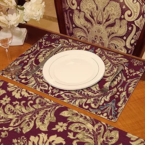 Loom and Mill Luxury Jacquard Placemats Set of 6, Burgundy Red, 12x18 in - color: Burgundy Red, size: 6 Piece-12x18 inch