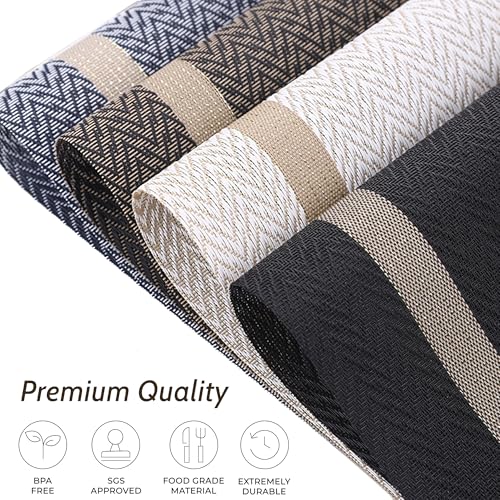 Blue Placemats Set of 4, Washable PVC Vinyl Woven for Dining Table, Stain Resistant Flat Pack No Curled Edges, Heat Resistant Non Slip, 17 x 12 Inch - color: Blue