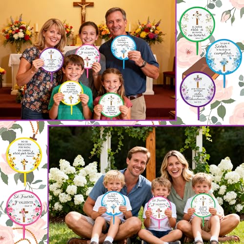 R HORSE 50Pcs Spanish Christian Fans Bulk Cross Bible Folding Handheld Fan - color: Spanish Cross