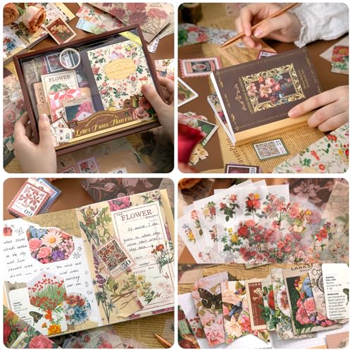 Scrapbook Supplies Kit, Cottagecore Aesthetic Junk Journal Scrapbook Kit - color: Letter from Flowers