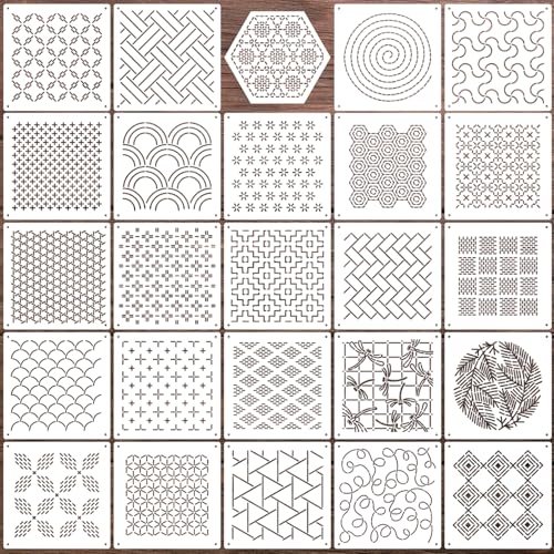 Sashiko Stencil Embroidery Stencils for Crafts Reusable 4.7" - style: Sashiko