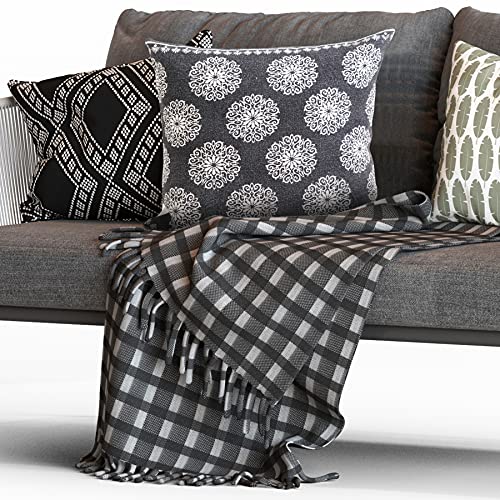 20x20 Inches Floral Cotton Throw Pillow Covers for Home Decor | Traditional Boho Cushion Covers for Throw Pillows | Perfect for Living Room Couch & Bedroom Decorations | Black/White - color: Black/White