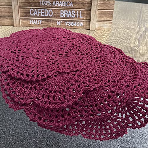 Phantomon 8 Inch Doilies Crochet Round Lace Doily Handmade Placemats 100% Cotton Crocheted Coasters, Pack of 4 (Burgundy) - color: Burgundy
