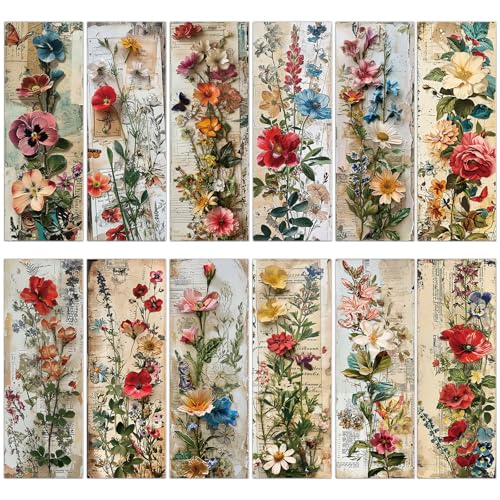 Vintage Floral Bookmarks Gifts - 120 Pcs Retro Flower Bookmark Paper Double-Sided Reading Page Markers Clips Book Mark for Women Men Office Home Book Lovers Bookworm Party Supplies - color: Vintage Floral