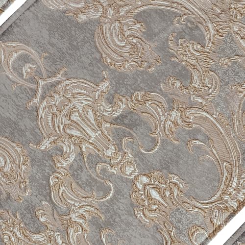 Loom and Mill Luxury Jacquard Damask Placemats Double Layer, Set of 4, Gray - color: Gray + Beige-brown(pattern), size: 4 Pieces