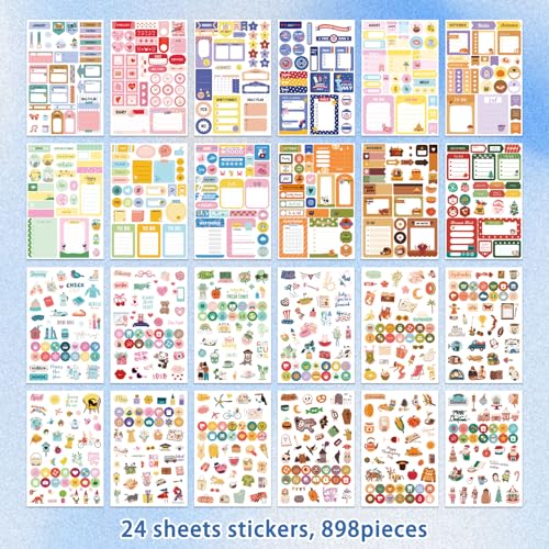 Bomichi 24 Sheets 898Pcs Planner Sticker Book - color: Planner Sticker Book