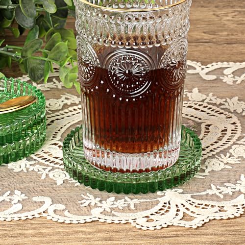 JUXYES Set of 5 Heat-Resistant Clear Glass Coaster for Hot and Cold Drinks - color: Green, size: 5 Pack