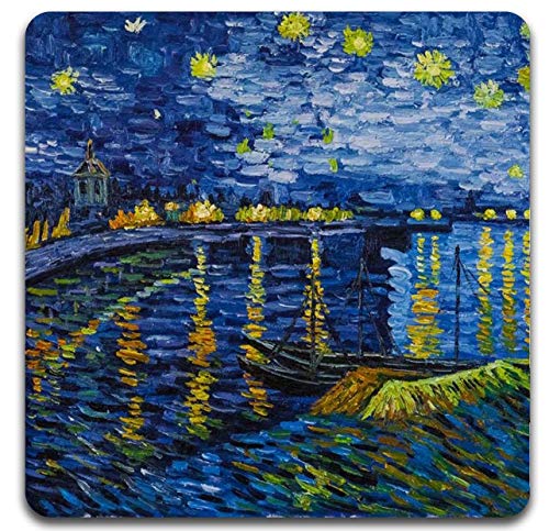 Van Gogh Style Watercolor Painting Square Coaster Set of 4 - color: Van Gogh Style Watercolor Painting