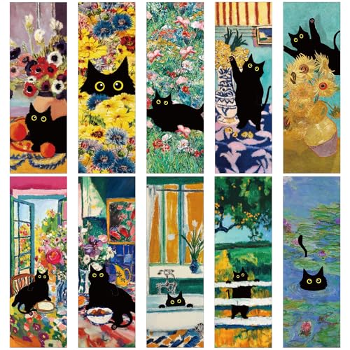 Black Cat Bookmarks, Vintage Oil Painting Paper Book Marks for Book Lovers - style: Black Cat