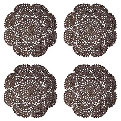 Phantomon 8 Inch Doilies Crochet Round Lace Doily Handmade Placemats 100% Cotton Crocheted Coasters, Pack of 4 (Dark Brown) - color: Dark Brown