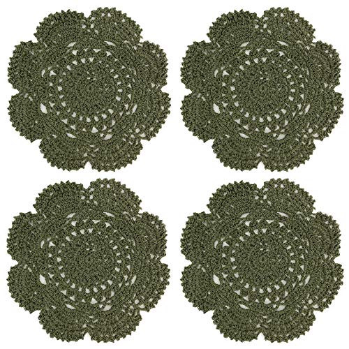 Phantomon 8 Inch Doilies Crochet Round Lace Doily Handmade Placemats 100% Cotton Crocheted Coasters, Pack of 4 (Green) - color: Green