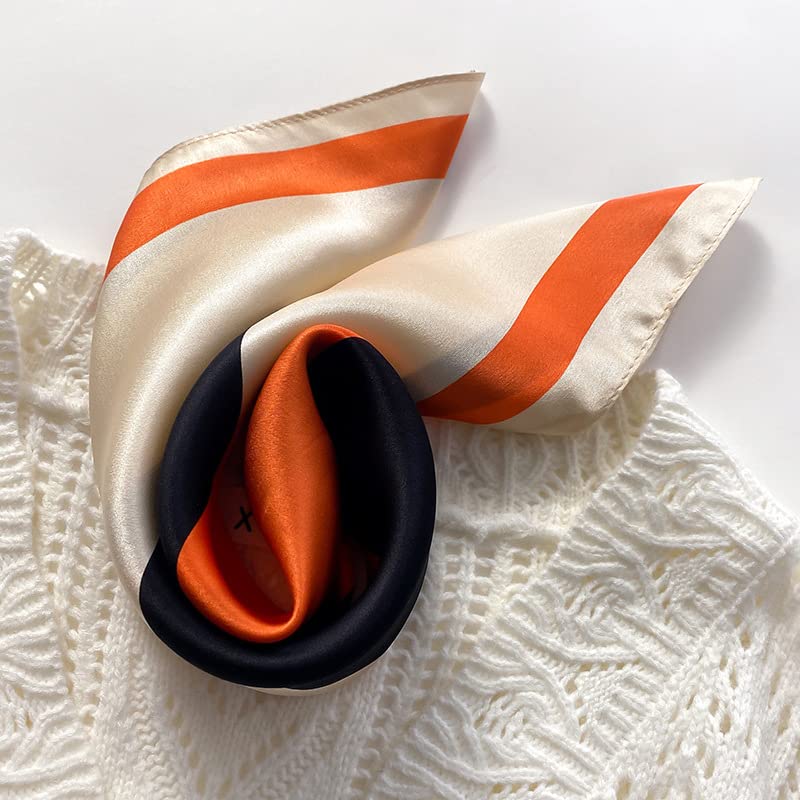 FEIBOON Mulberry Silk Scarf 21"x21" Small Square Scarfs for Women - color: Beige+orange