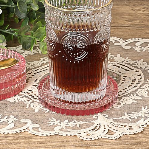JUXYES Set of 5 Heat-Resistant Clear Glass Coaster for Hot and Cold Drinks - color: Pink, size: 5 Pack