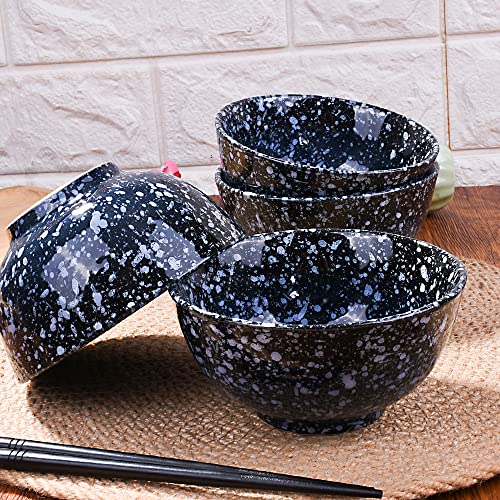 Japanese Bowl Set of 4 Ceramic Rice Bowls 4.5 Inch Speckled Glaze Snack Bowls Serving Bowls for Sauce Sushi Soup Black and Blue - color: Black Star