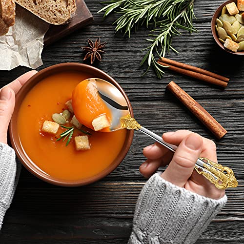 KEAWELL Gorgeous 4-Piece 18/10 Stainless Steel Soup Spoon Set (Gold Accent) - style: Gold Accent