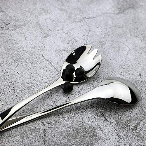 JASHII 18/10 Stainless Steel Mirror Polished Silver 2 Pcs Salad Fork & 2 Pcs Salad Spoon Silverware Server Utensil Set - color: Salad Fork & Salad Spoon
