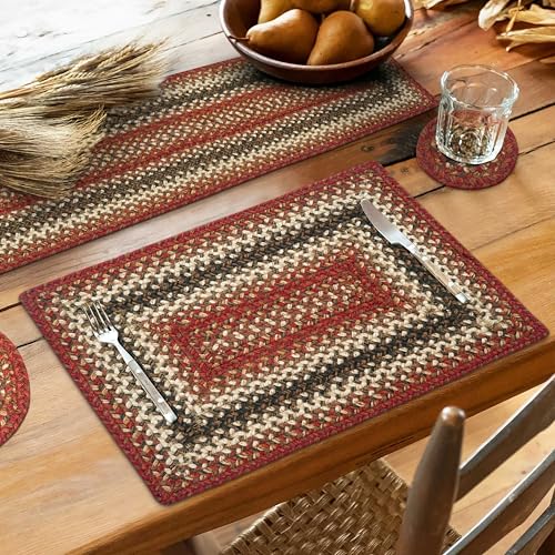 Homespice Chester Braided Placemats for Cabin Decor, Rect 13x19 Set of 4 - color: Chester