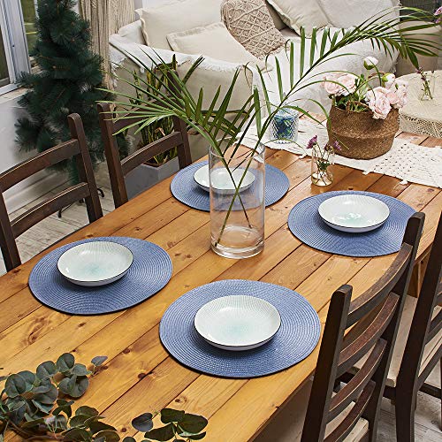 AHHFSMEI Round Placemats Set of 8 Heat Resistant Washable Non-Slip Woven Braided Table Mats for Dining Table Kitchen & Home Deco (Light Blue,8) - color: Light Blue, size: Set of 8