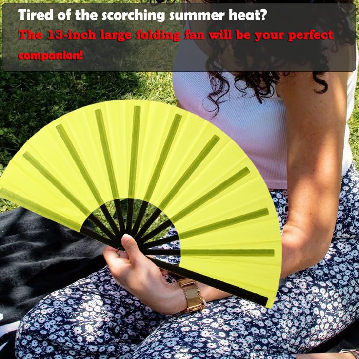13inch Large Rave Fan Popping Fan Clacking Fans for Line Dancing,Hand Fans for Women Foldable,Boots on The Ground Fan,Portable for Outdoor,Wedding,Party,Decoration(Yellow,2 Packs) - color: Yellow