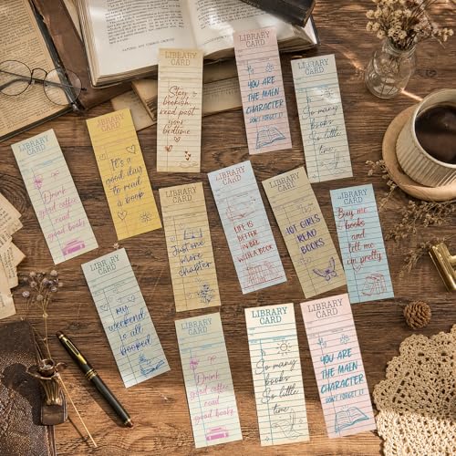 Vintage Library Card Bookmarks Gifts - Cosmisun 100 Pcs Reading List Book Mark Tracker for Book Lovers Retro Quote Page Marker Clip Favors for Women Men Office Students Teacher Bookish Supplies - color: Vintage Library Card