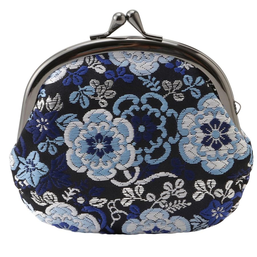 Nishijin brocade round clasp purse/coin purse with lining, size L. (Kurorurisaika) - color: Kurorurisaika