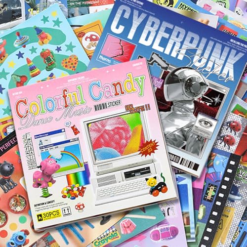 2 in 1 Sticker Book, Cyberpunk Retro Futuristic - color: Retro-futuristic 2in1