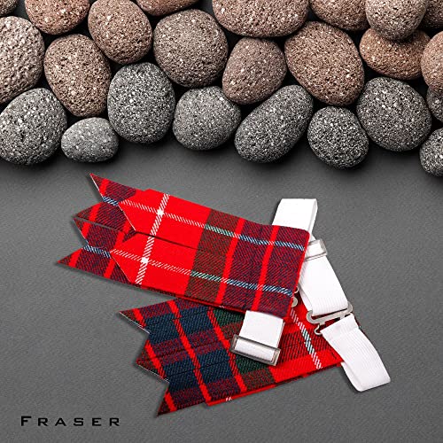 Kilt Flashes for Men with Heavy Buckle Adjusters, Plain & Tartan Kilt Sock Flashes. - color: Fraser