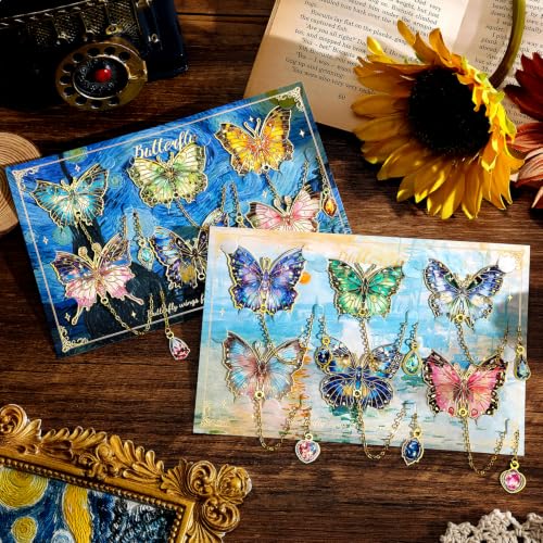 12 Pieces Metal Butterfly Bookmarks with Chain, Golden Hollow Bookmark Monet Oil Painting Theme Book Mark Bookmarks for Book Lovers Women Writers Readers Children Teens - color: 12 Pcs Butterfly