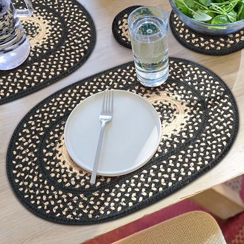 Homespice Manchester Jute Braided Placemats, Oval 13x19 Set of 4 - color: Manchester