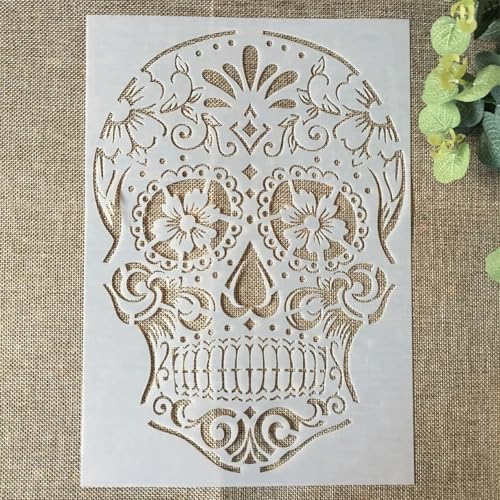TIAMECH A4 Reusable Mandala Sugar Dead Skull Stencil for Painting - style: Mandala Skull