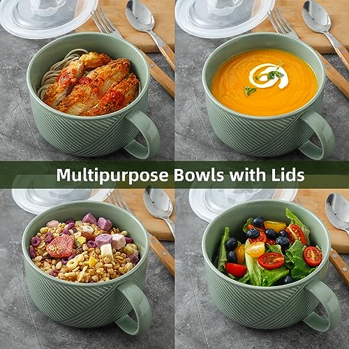 Ceramic Soup Bowl with Handle, 38 oz Microwave Safe, Pea Green - color: Pea Green