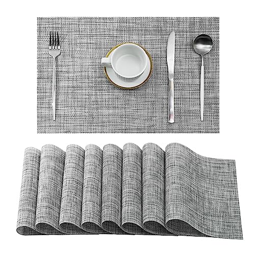 Leetaltree Linen Grey Placemats Set of 8 - Heat Resistant Non-Slip Place mats for Dining Table, Washable Durable PVC Vinyl Woven Table Mats（Linen Grey, 8） - color: C1- Linen Grey, size: Set of 8