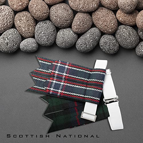 Kilt Flashes for Men with Heavy Buckle Adjusters, Plain & Tartan Kilt Sock Flashes. - color: Scottish National 016flbu