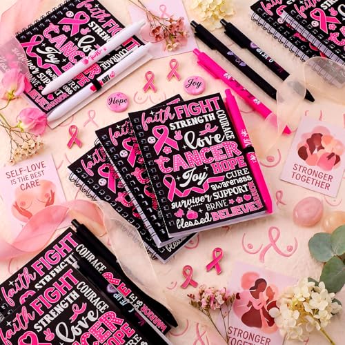 Resurhang 24 Pcs Breast Cancer Awareness Gifts Pink Ribbon Notebook Pen - style: Breast Cancer Awareness