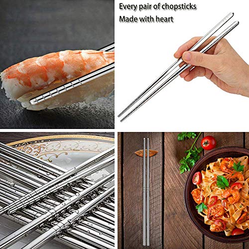 5 Pairs 304 Stainless Steel Chopsticks, 8.9 Inch, Silver