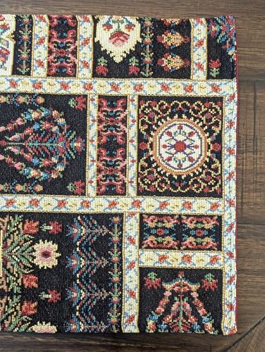 DaDa Bedding Turkish Batik Mughal Floral Tapestry Set of 4 Placemats - Woven Cotton Linen Kitchen Dining Table Mats - Multi-Colorful Black Vintage Indian Garden Ornament Dark Botanical - 13” x 19” - color: Dark Botanical