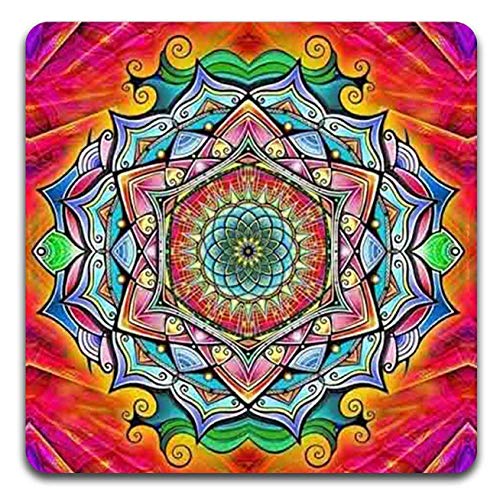 Mandala Pattern Square Coaster Set - Made of Recycled Rubber - Set of 4 - color: Mandala Pattern