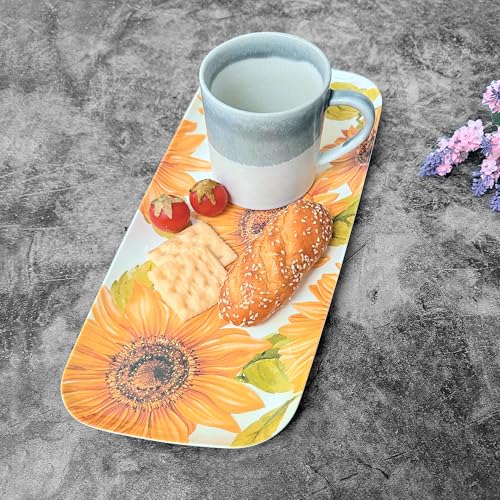 UP Sunflower Melamine Serving Tray, 15 x 6.5 Inch Rectangular Serving Platter, BPA Free Food Tray for Party Entertaining - color: Sunflower