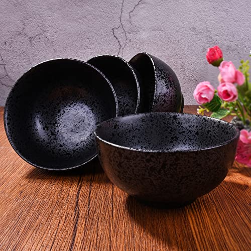 Japanese Ceramic Rice Bowl Set of 4,4.5 Inch Speckled Black Small Bowls - color: Black