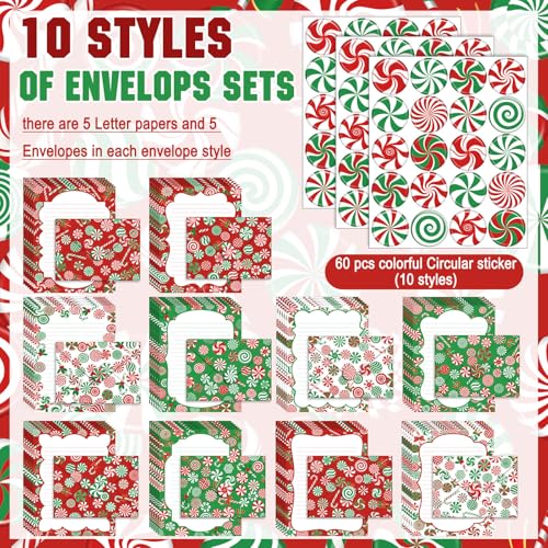 TaoBary 160 Pcs Christmas Candy Stationery Paper and Envelopes Set - size: 5.5 x 8.25 Inch, style: Christmas Candy