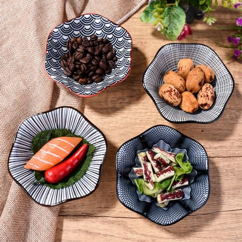 Porcelain Soy Sauce Dish Set of 4, 4.1'' Black Ceramic Small Dipping Bowls