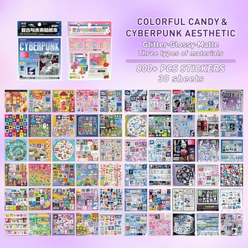 2 in 1 Sticker Book, Cyberpunk Retro Futuristic - color: Retro-futuristic 2in1