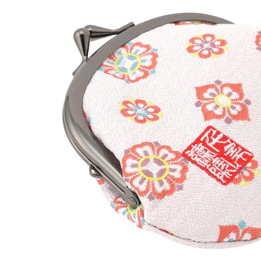 Nishijin brocade round clasp purse/coin purse with lining, size L. (Saishokushosohanabishimon) - color: Saishokushosohanabishimon