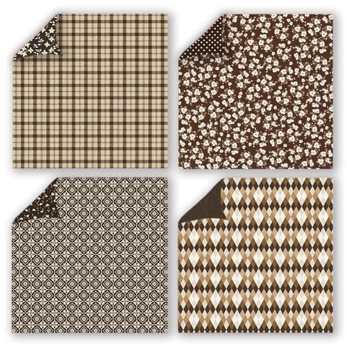 Gingham Scrapbook Paper 12x12 Coffee,24 Sheets Double-Sided Bohemian Floral Patterned CardStock Paper Pad Boho Tone Decorative Craft Papers for Holiday Cardmaking DIY Origami Papers. - color: PAD2121