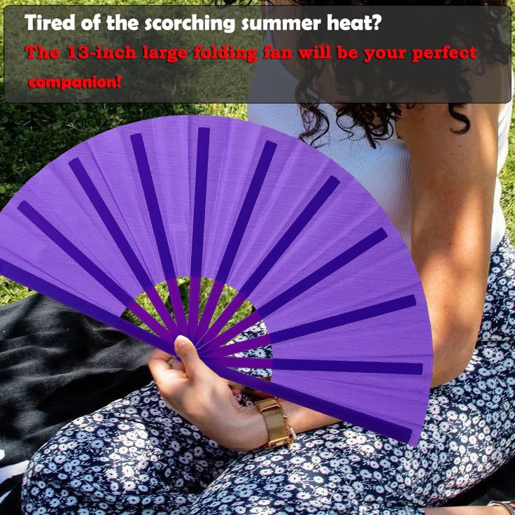 13inch Large Rave Fan Popping Fan Clacking Fans for Line Dancing,Hand Fans for Women Foldable,Boots on The Ground Fan,Portable for Outdoor,Wedding,Party,Decoration(Purple,2 Packs) - color: Purple