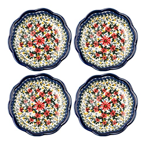 Sizikato 4pcs Porcelain Appetizer Plate, 4-Inch Snack Plate Sauce Dipping Saucer, Exotic Flower Pattern A - color: A
