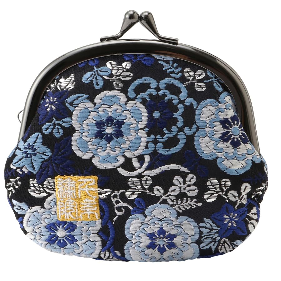 Nishijin brocade round clasp purse/coin purse with lining, size L. (Kurorurisaika) - color: Kurorurisaika