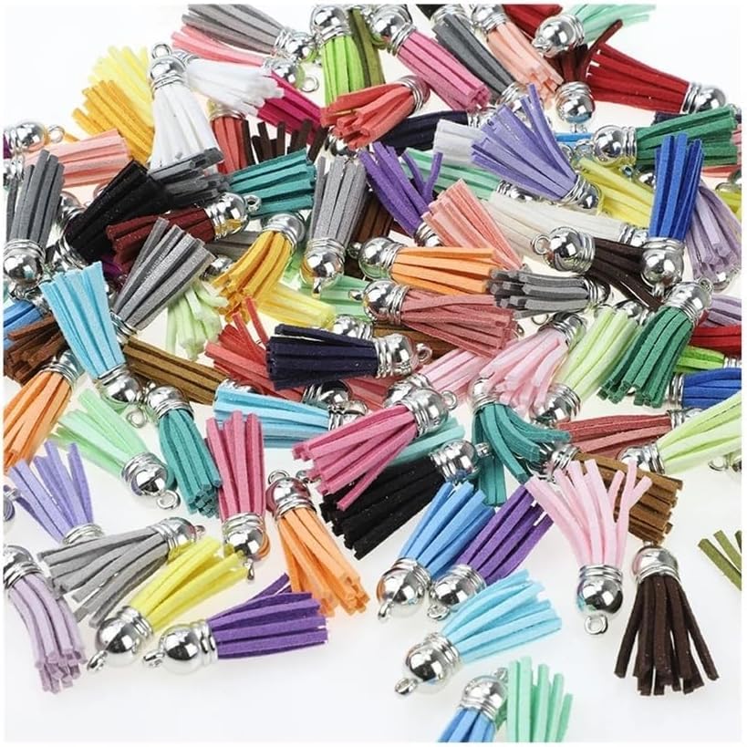 20Pcs Leather Tassel for Jewelry Making - Multi-Color Beaded Keychain Accessories with Metal Rings, DIY Craft Supplies for Bags/Bookmarks/Phone Straps