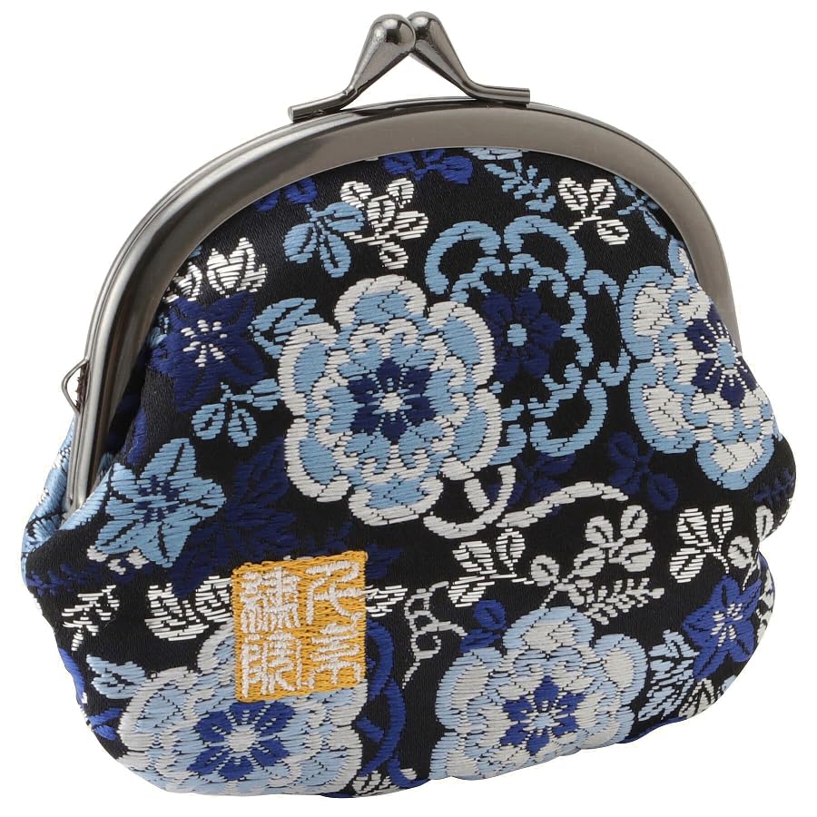 Nishijin brocade round clasp purse/coin purse with lining, size L. (Kurorurisaika) - color: Kurorurisaika